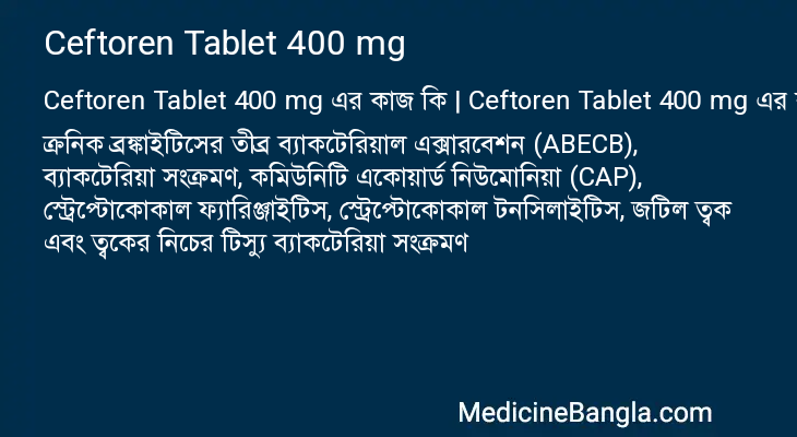 Ceftoren Tablet 400 mg in Bangla