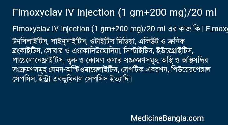 Fimoxyclav IV Injection (1 gm+200 mg)/20 ml in Bangla