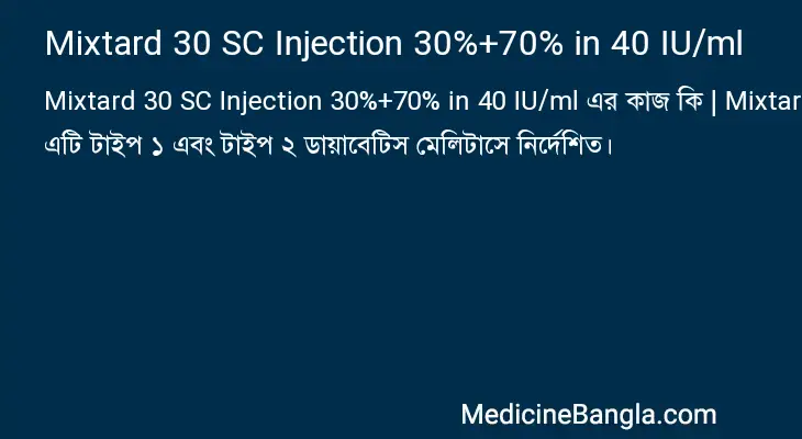 Mixtard 30 SC Injection 30%+70% in 40 IU/ml in Bangla